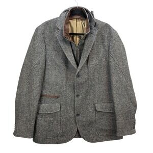 Q by Flynt 42R Herringbone Hybrid Sportcoat Wool Blend Tweed Jkt w Removable Bib